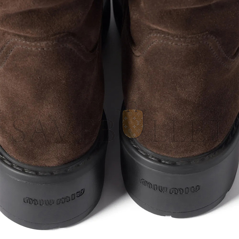 MIU MIU SHEARLING-LINED SUEDE BOOTS 